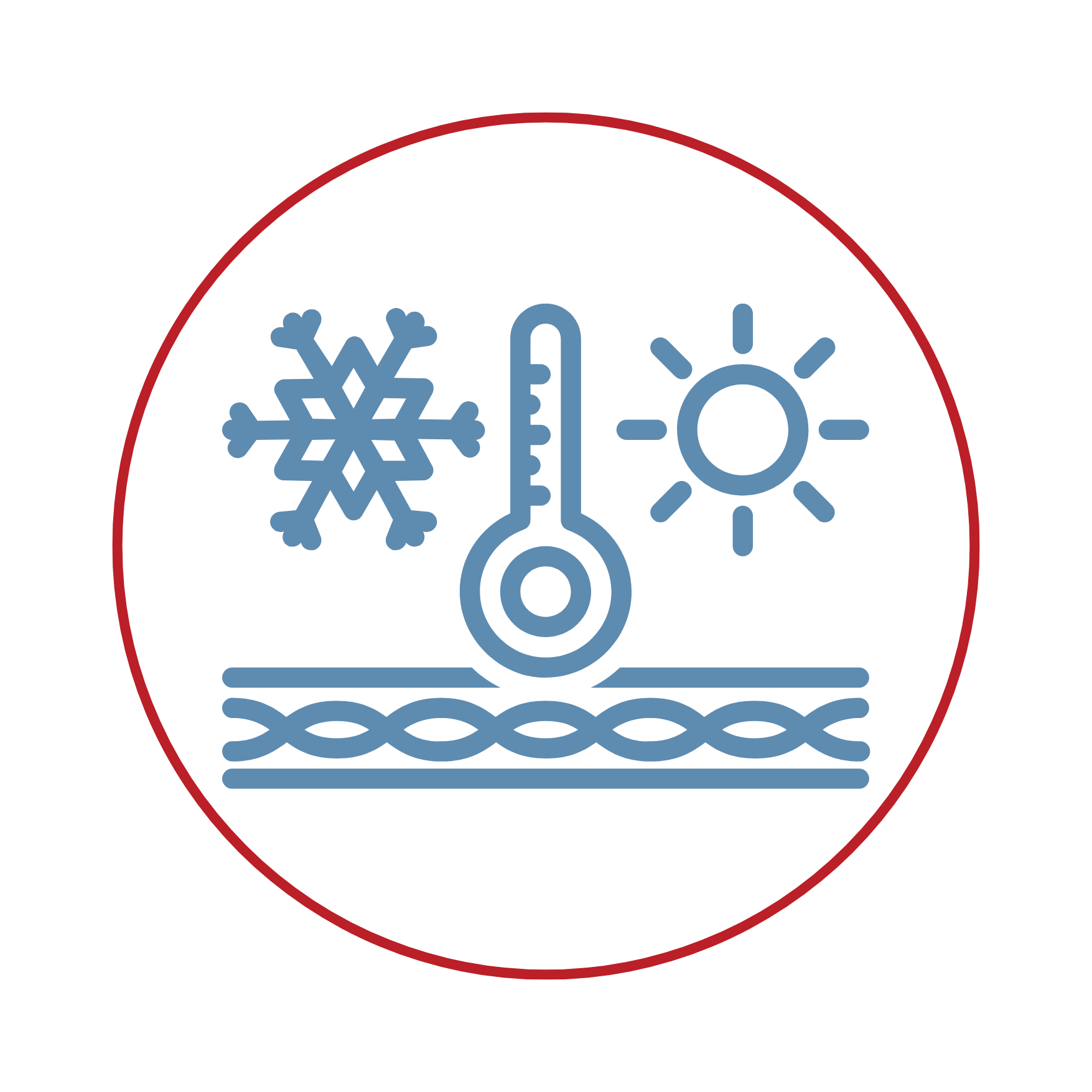 surface separated by thermometer with snowflake and sun icon