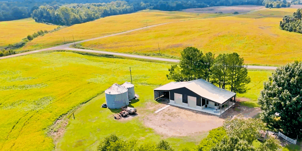 pole barn in field