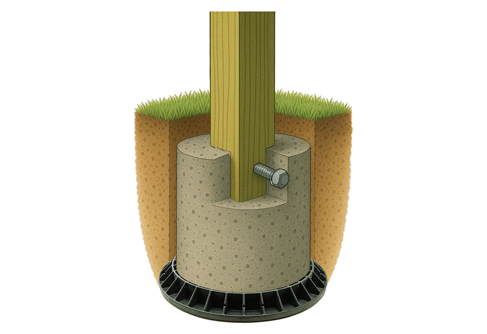 wood post in cement in ground