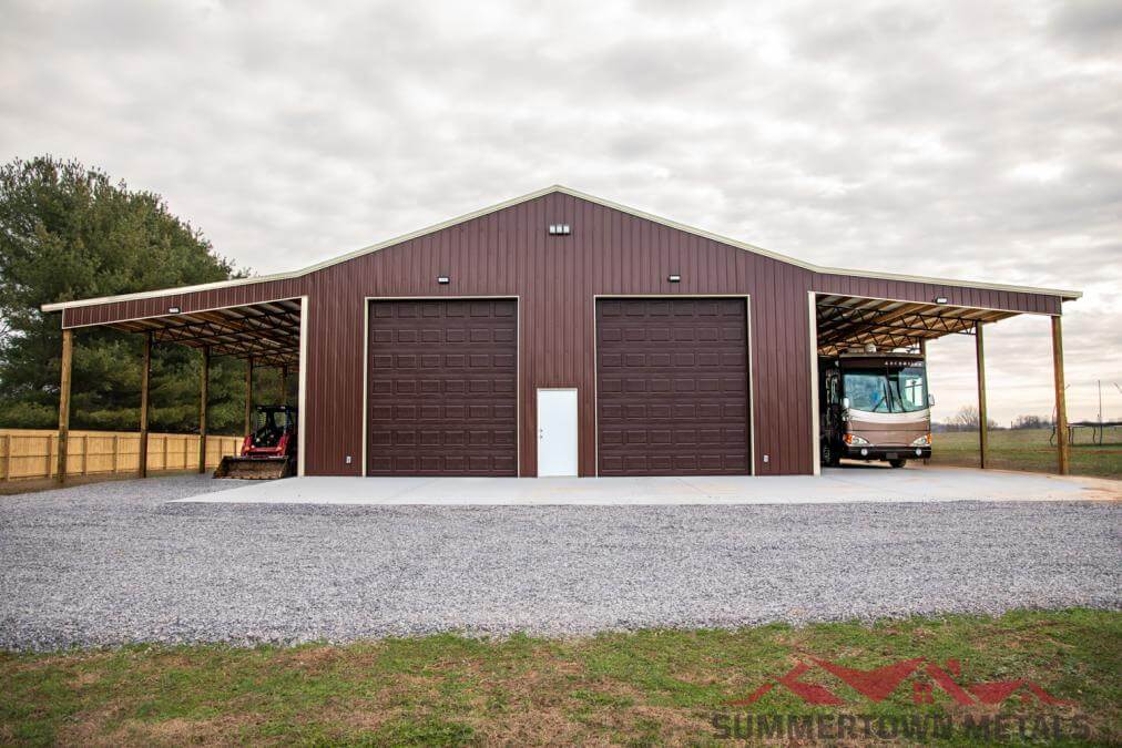40'x60'x16' Farm and Ag Garage | Post Frame Construction with two side sheds